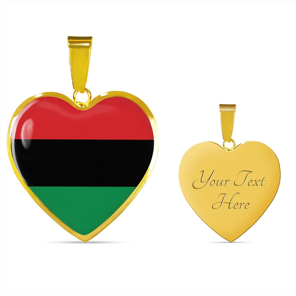 Love Africa Flag Heart Pendant Necklace Personalized Engraved Gold Heart Neckla